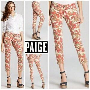 PAIGE Skyline Ankle Peg Orange Floral Jeans Women's Sz 26